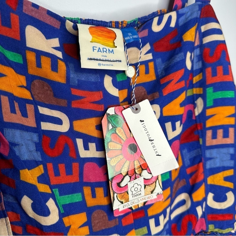 NWT Farm Rio Anthropologie Fantastic Peplum Ruffle Multi Color Tank Top Size XL - Picture 6 of 11
